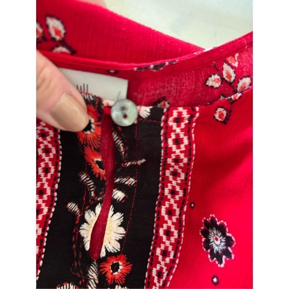 J. Jill Floral Flutter Sleeve Peasant Blouse Lace Trim Size 2X Red - Picture 3 of 11